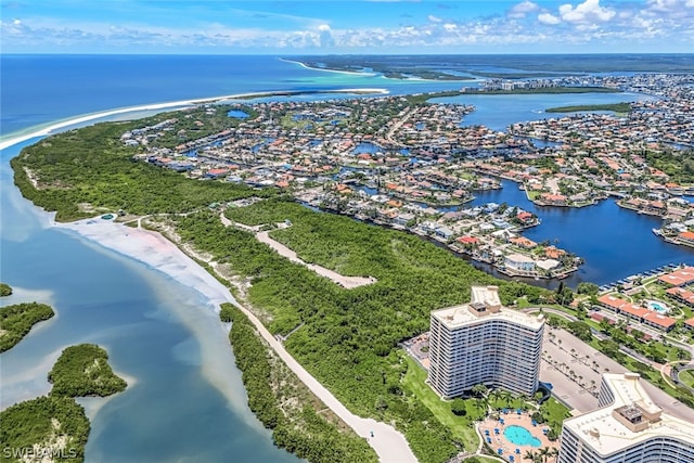 drone / aerial view featuring a water view