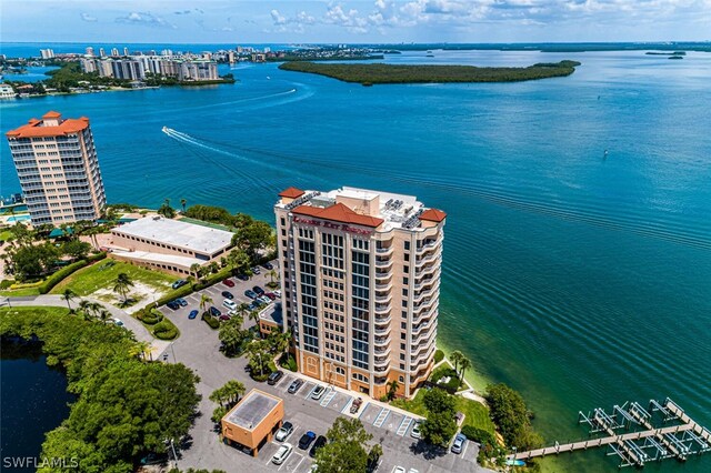 aerial view featuring a water view