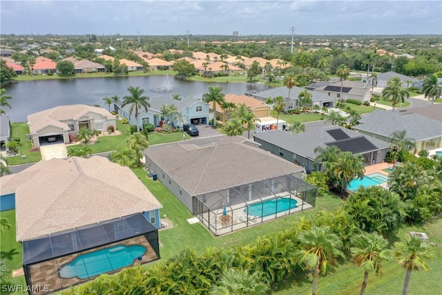 bird's eye view featuring a water view