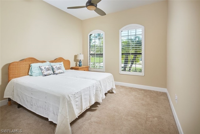 bedroom with carpet flooring and ceiling fan