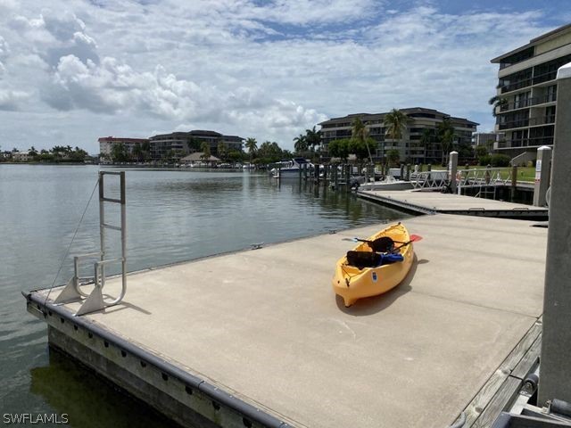 view of dock with a water view