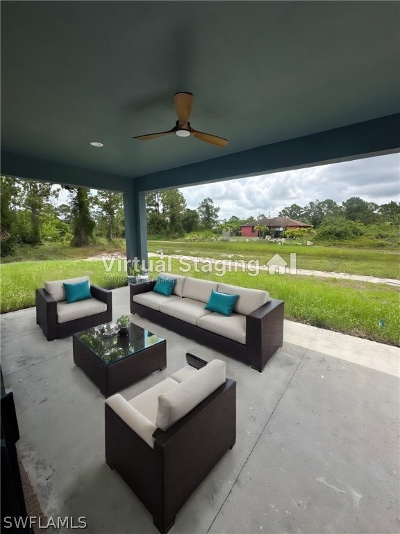 view of patio / terrace with ceiling fan and an outdoor hangout area