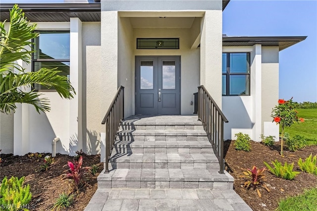 property entrance with french doors