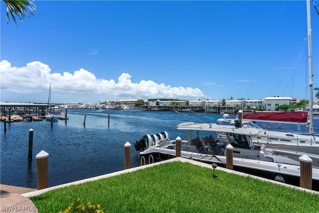 view of dock with a water view