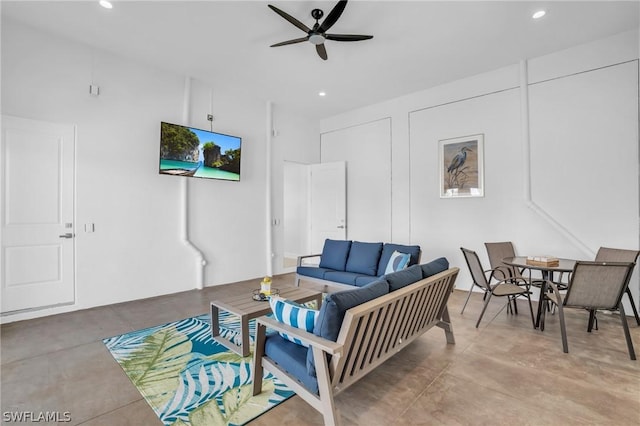 living room with ceiling fan