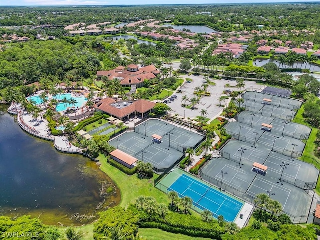 aerial view with a water view