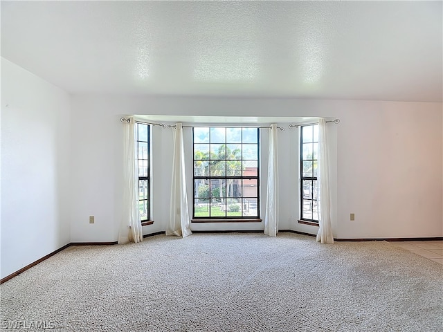 carpeted spare room with a textured ceiling