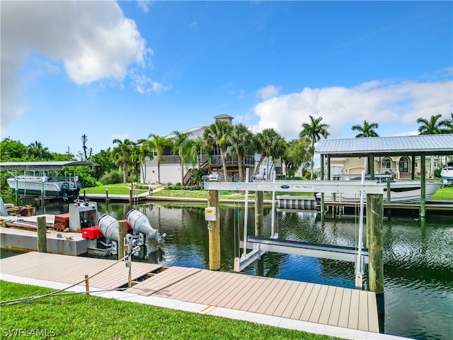 dock area with a water view