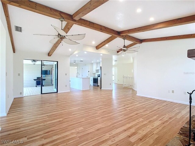 24313 Pirate Harbor Blvd, Punta Gorda, FL 33955 - unfurnished living room featuring baseboards, a ceiling fan, visible vents, and recessed lighting