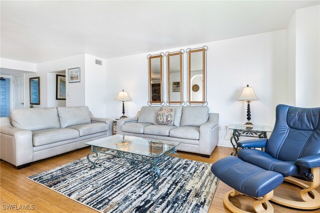 living room featuring light hardwood / wood-style flooring