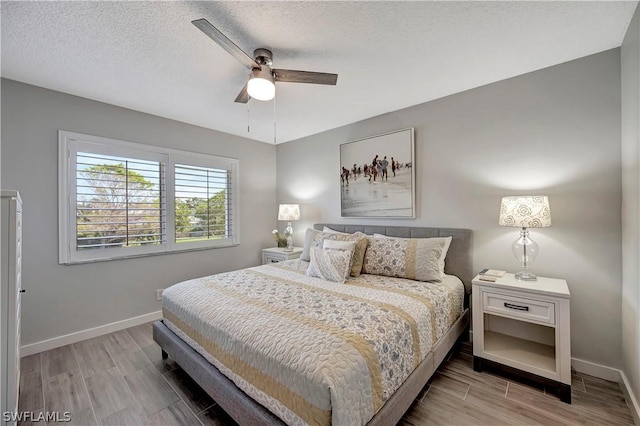 bedroom featuring a textured ceiling and ceiling fan