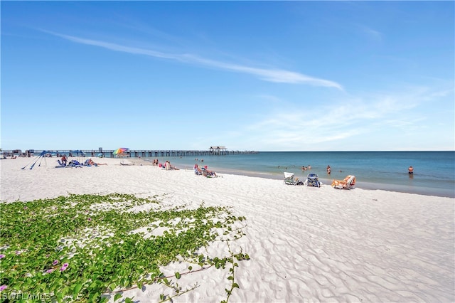 view of water feature featuring a beach view