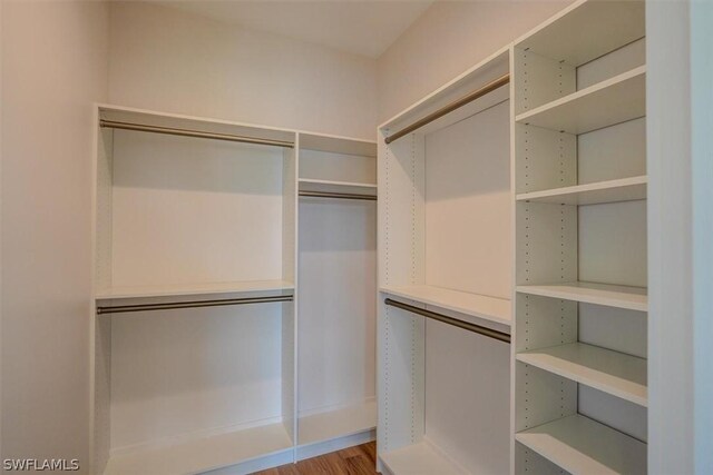 walk in closet with hardwood / wood-style flooring