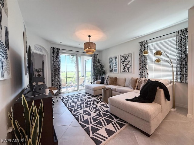 view of tiled living room