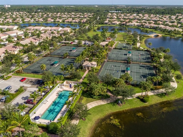 aerial view with a water view