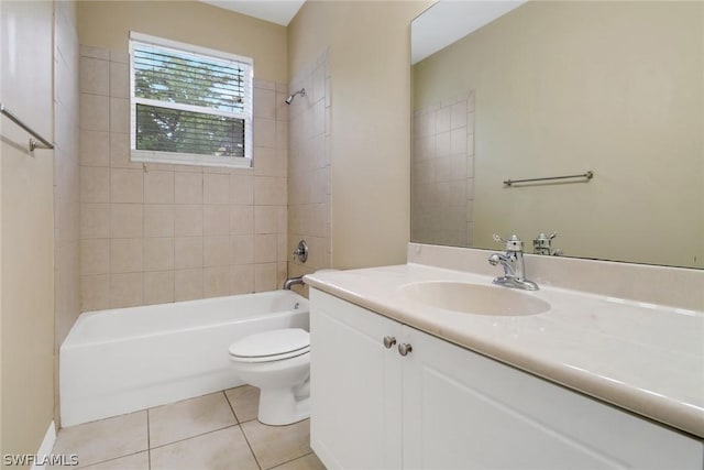 full bath featuring toilet, tile patterned flooring, shower / washtub combination, and vanity