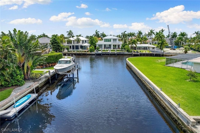 property view of water with a dock