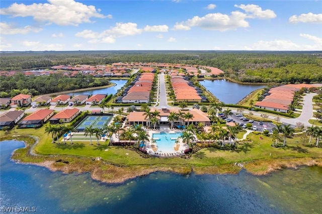 bird's eye view featuring a water view