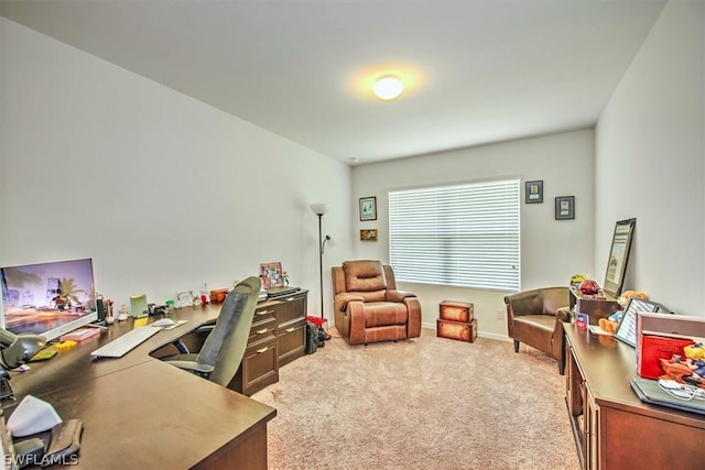 home office featuring light colored carpet