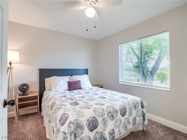 bedroom featuring ceiling fan and carpet floors