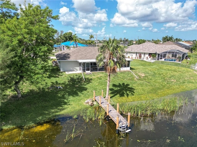 exterior space with a water view