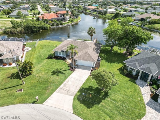 aerial view featuring a water view