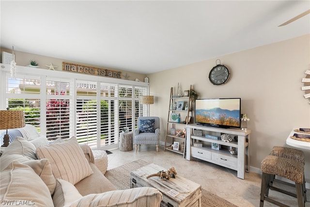 living room featuring light tile patterned floors