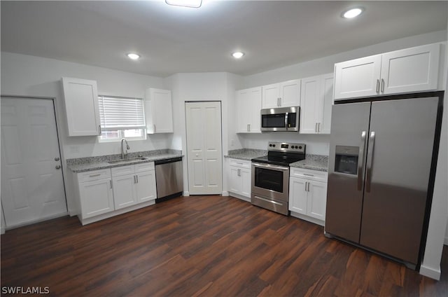 kitchen featuring white cabinetry, sink, dark hardwood / wood-style flooring, and stainless steel appliances