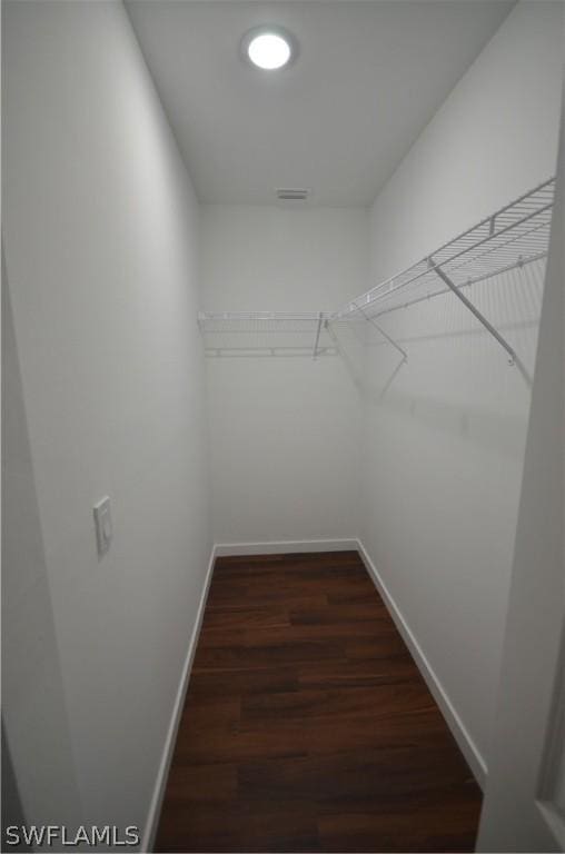 spacious closet with dark hardwood / wood-style floors