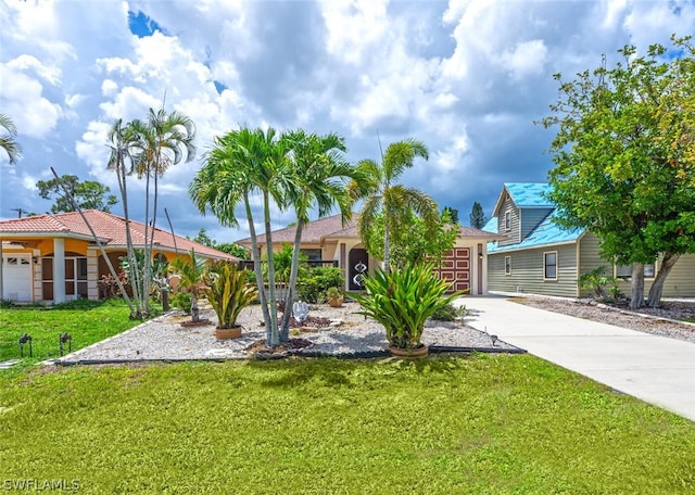 view of yard with a garage