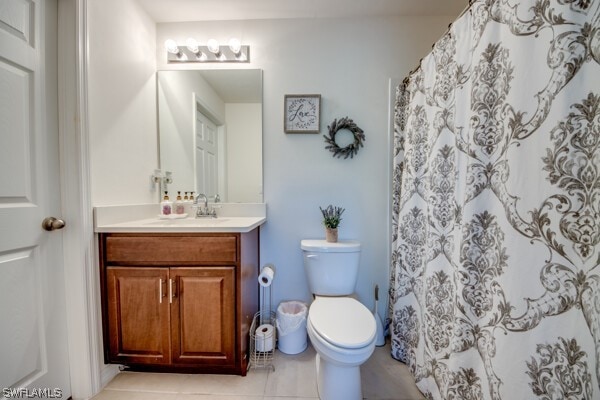 bathroom with tile patterned flooring, toilet, and vanity