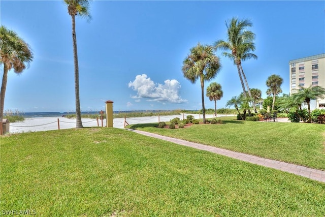 view of yard with a water view