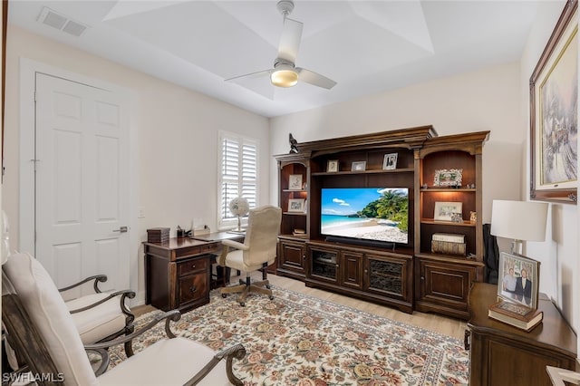 interior space featuring ceiling fan and light hardwood / wood-style flooring