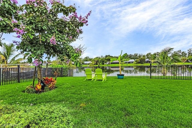 view of yard with a water view