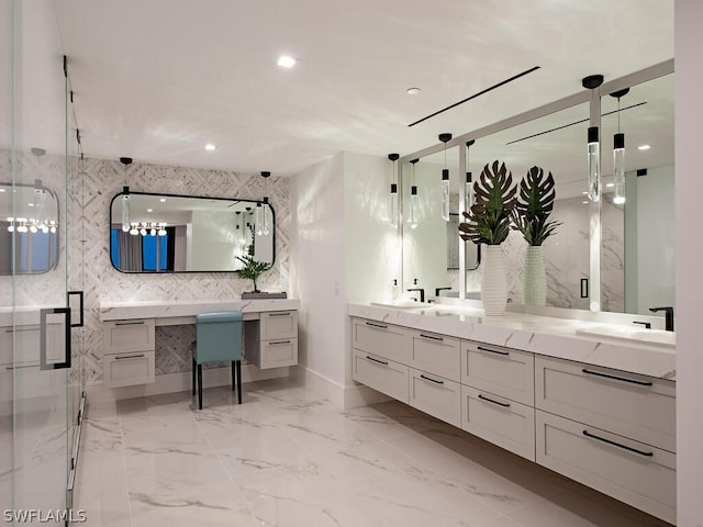 bathroom featuring dual vanity and tile patterned floors