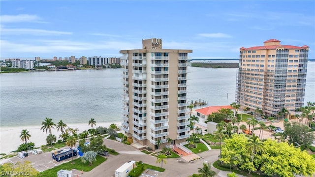 exterior space with a view of the beach and a water view