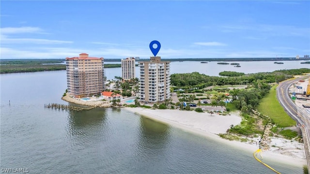 bird's eye view featuring a water view