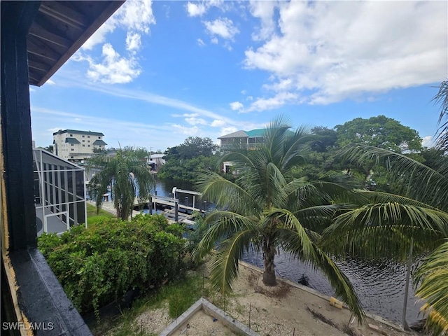 property view of water with a boat dock