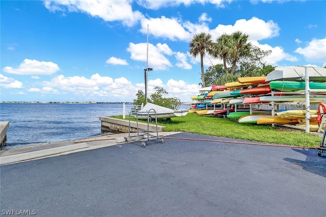 exterior space featuring a water view