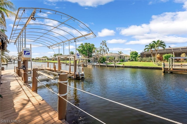 view of dock with a water view