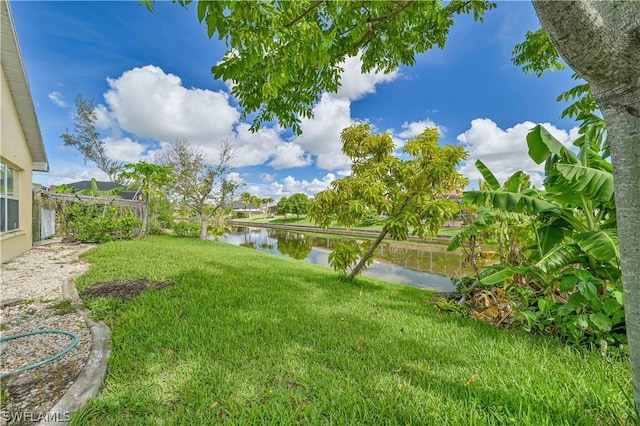 view of yard featuring a water view