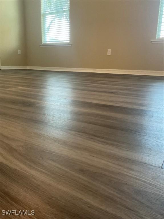 unfurnished room featuring plenty of natural light and dark wood-type flooring