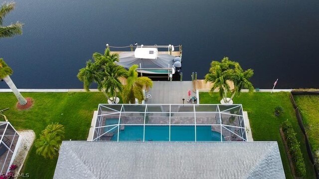 aerial view with a water view