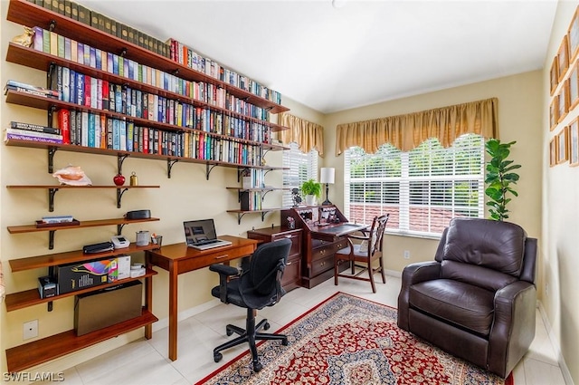 office area featuring light tile patterned floors