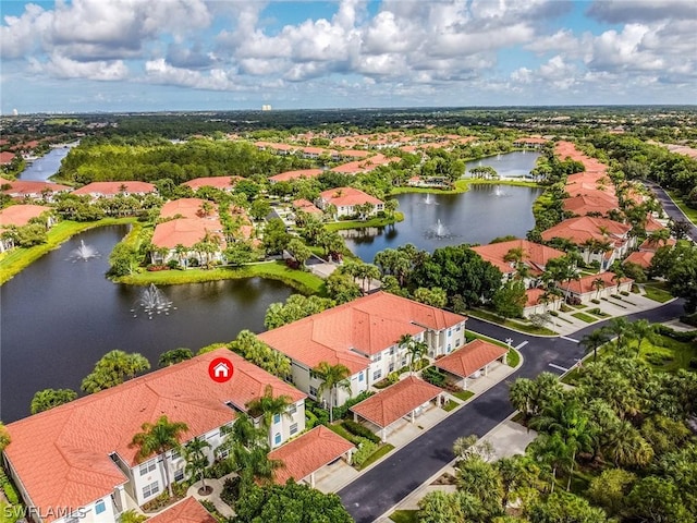 aerial view with a water view