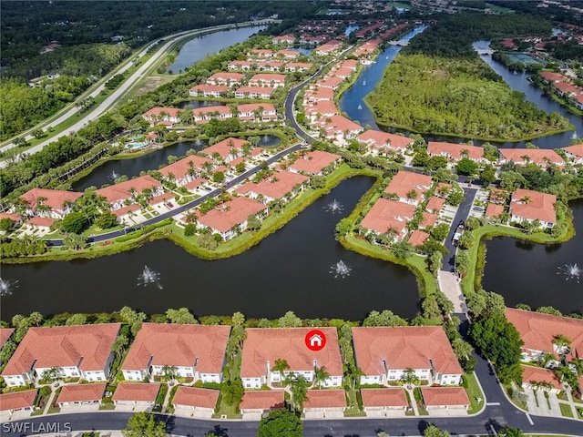 aerial view with a water view