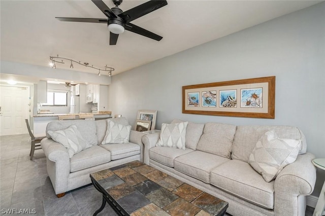 living room with ceiling fan