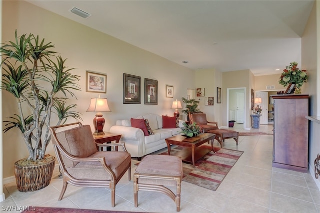 living room featuring light tile patterned floors