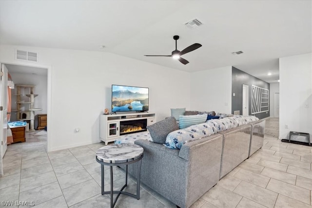 living room with ceiling fan