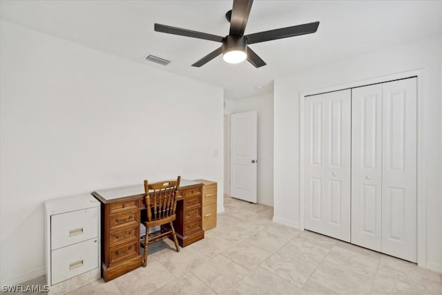 home office featuring ceiling fan